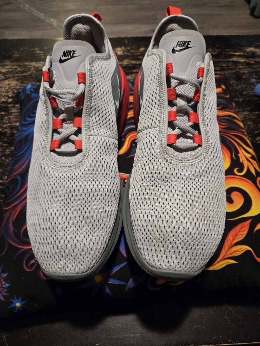 Nike Light Gray Mesh Sneakers with Red Accents